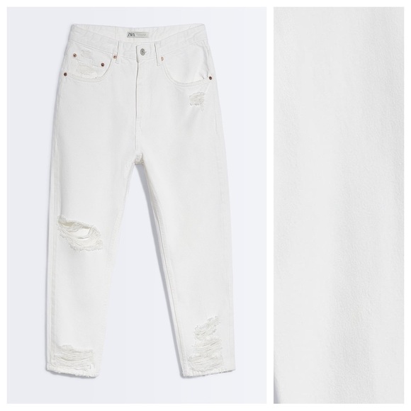 NWT. Zara Men White Tapered Relaxed Fit Ripped Jeans - Picture 9 of 14